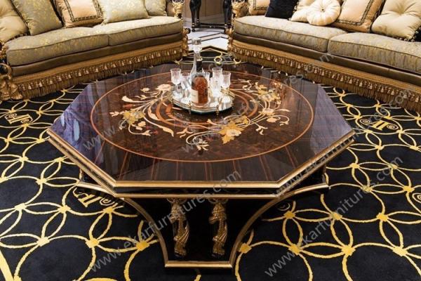 Luxury Royal Antique Gold Square Wooden Shenzhen hand carved Coffee Tables AT