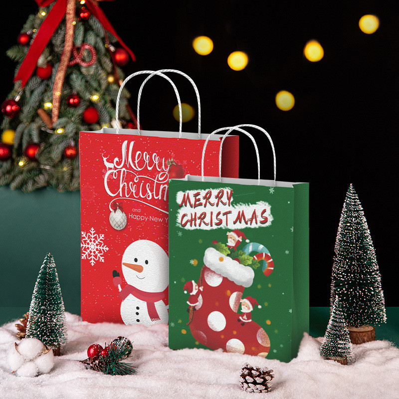 Christmas Twisted Paper Handle Paper Bags with Personalized Design and Custom Printing