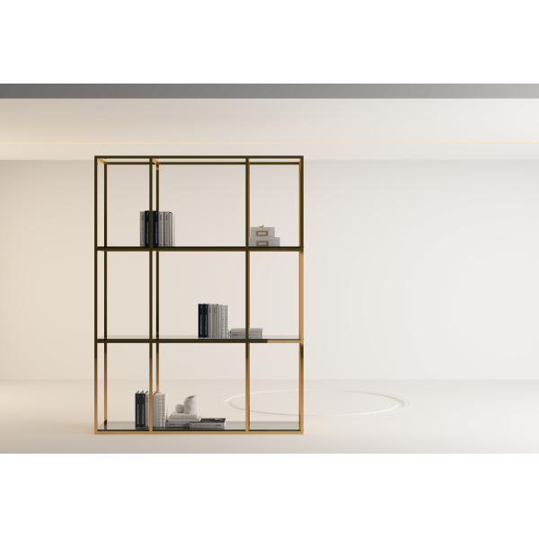 Quality Modern Square Gold Stainless Steel Bookshelf Glass Study Customisable Bookcase for sale