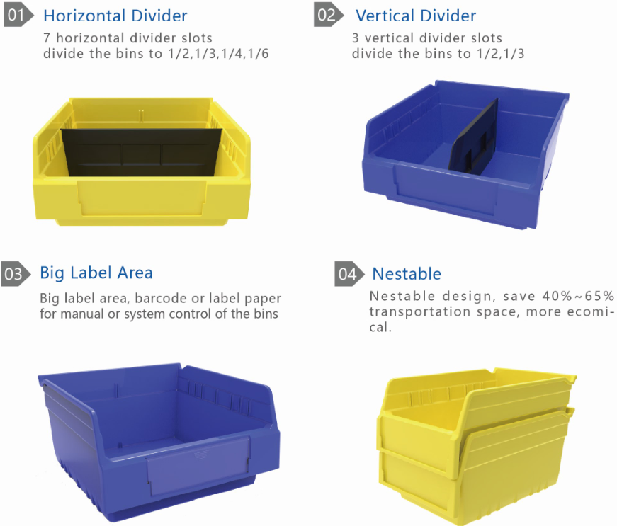 Stackable Warehouse Storage Crates Plastic Shelf Bin Boxes For Part Bins Heavy Duty Industrial Tool Part Storage Bin Stackable Plastic Bins Wall