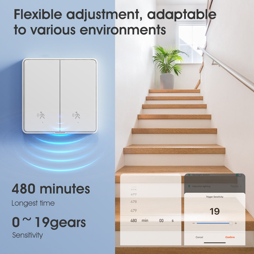 Tuya ZigBee Radar Motion Sensor Switch Sensing No Neutral Smart Home EU Wall Light Button Off No Capacitor Timing App