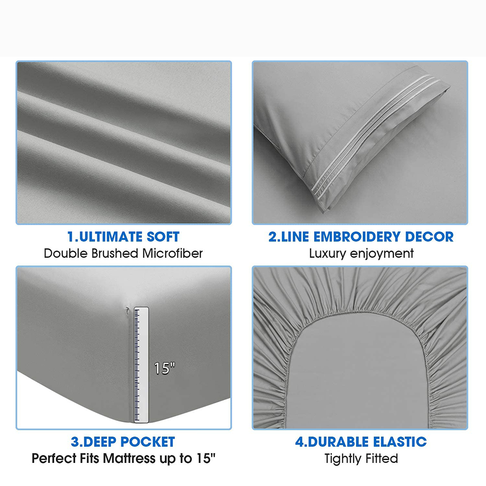 Microfiber Embroidered Sheets Set for 16" DEEP Pocket Mattress 3/4pcs is customized YES
