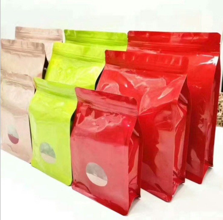 Custom Printing Aluminum Foil Plastic Zipper Flat Bottom Bag with Window for tea packing