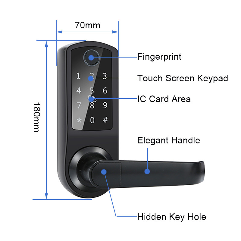 Passcode 180mm Alkaline Smart Fingerprint Door Lock Commercial Wireless