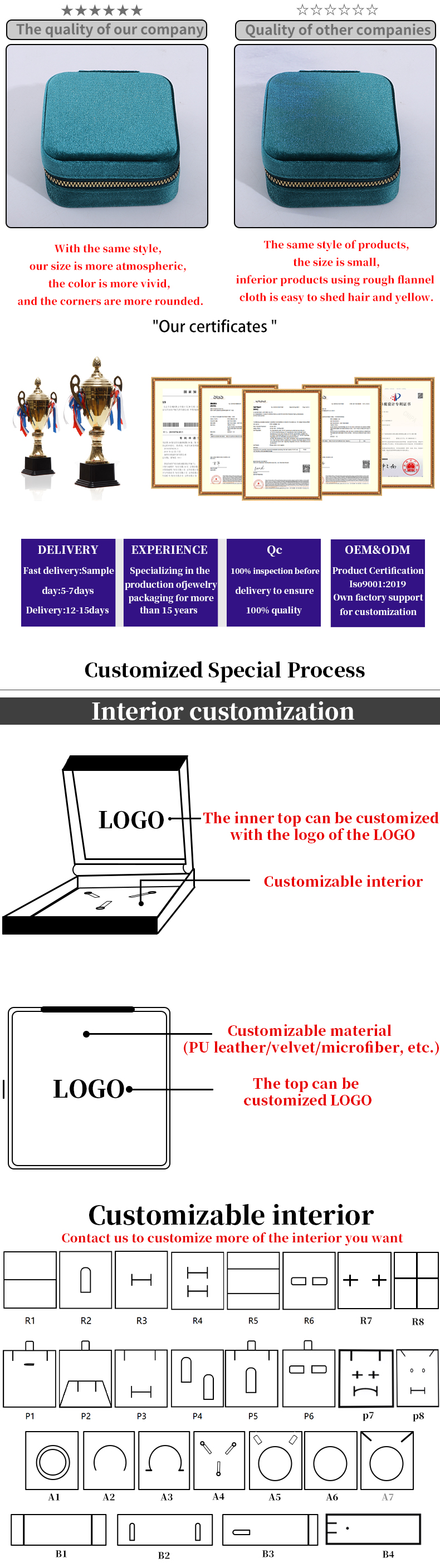 Custom Logo Velvet Jewelry Boxes Travel Storage for Earrings Necklace Ring Mirror Box