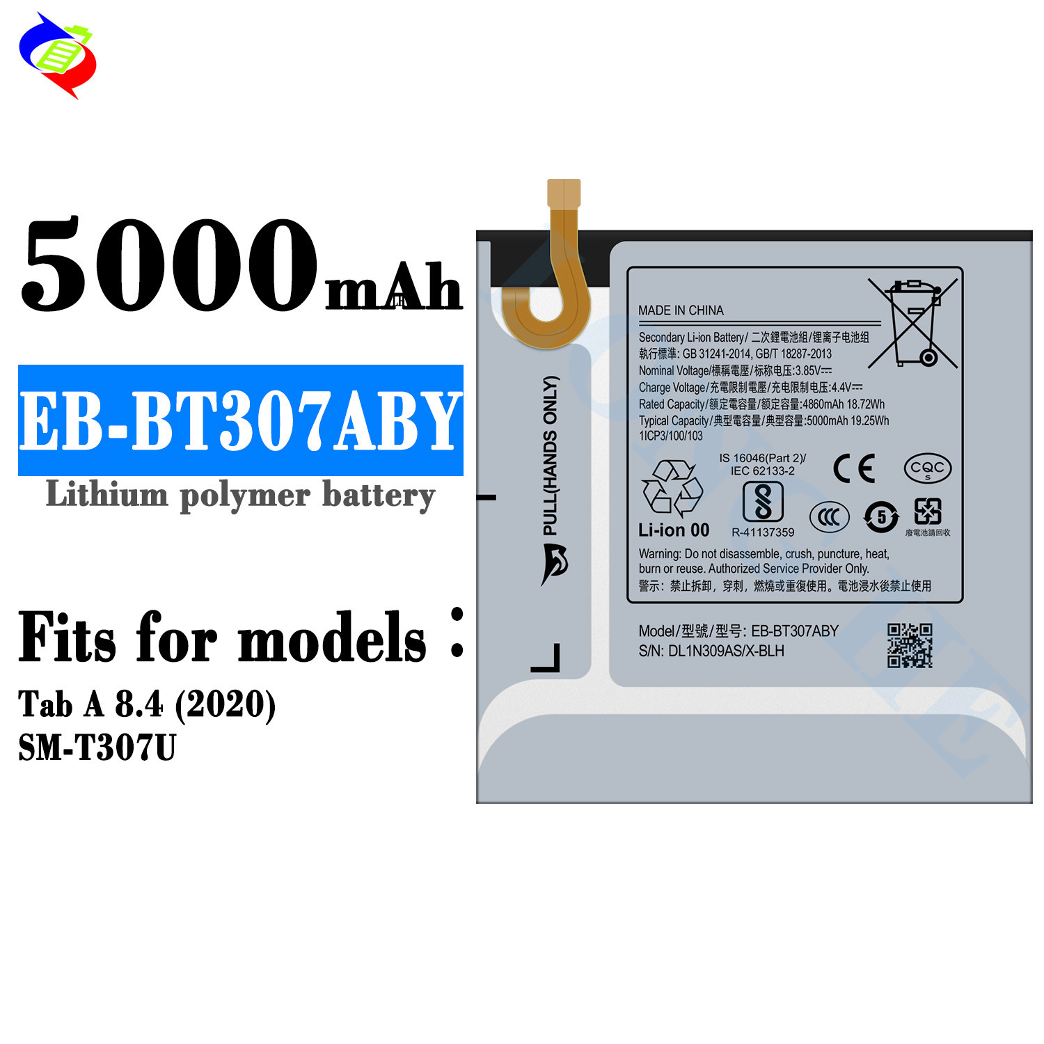 Replacement battery for Samsung Galaxy Tab A 8.4 2020 SM-T307U EB-BT307ABY 5000mah