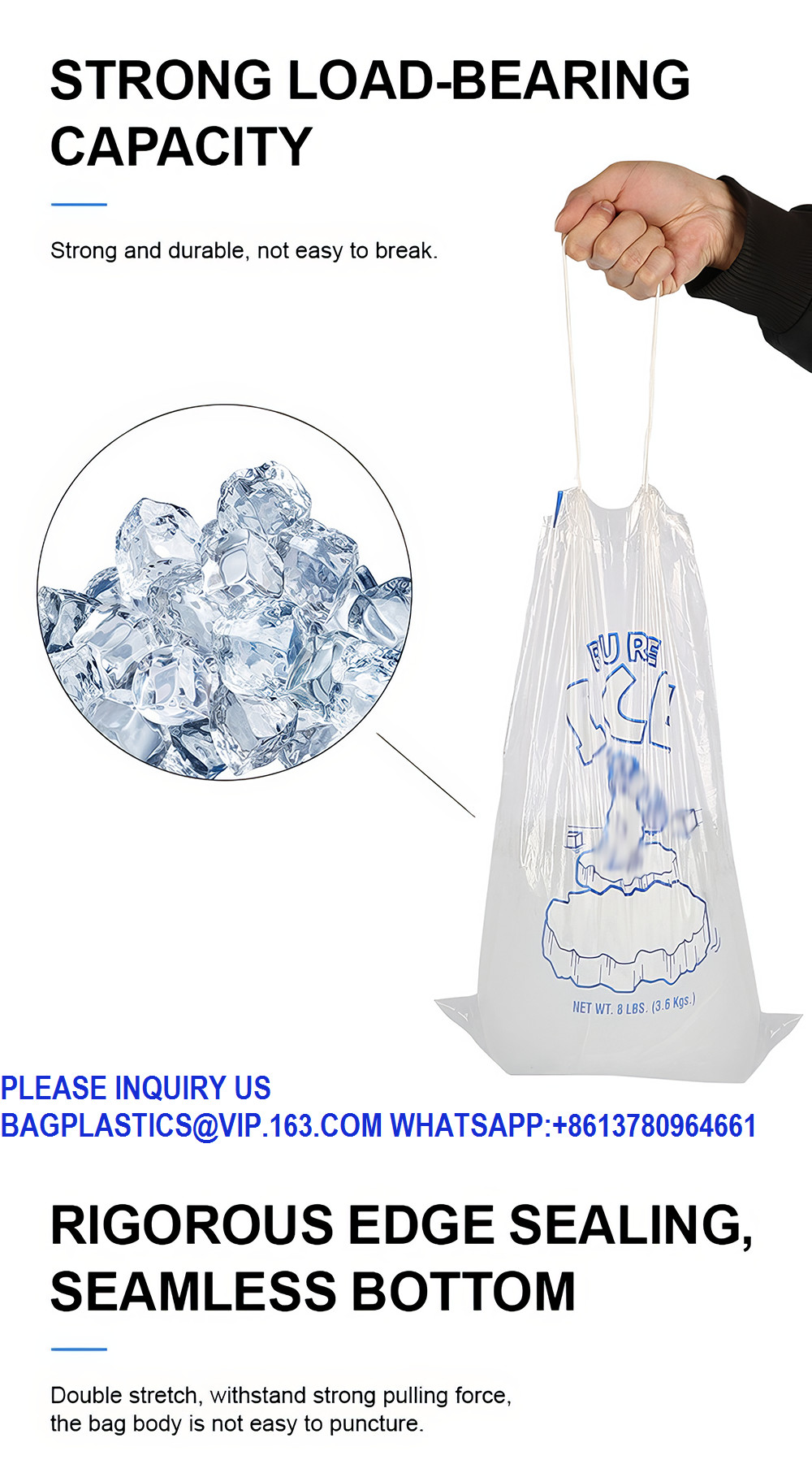 8 Lb. Plastic Ice Bags With Cotton Draw String 11 X 19 Inch Heavy-Duty Plastic Ice Storage Bags With Draw String