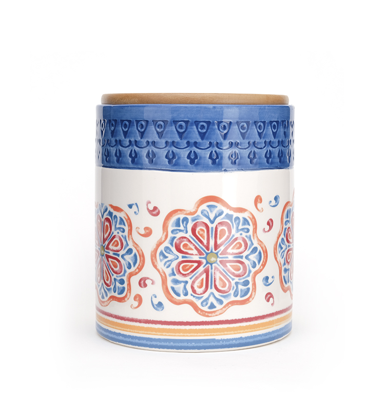 Middle Eastern Flower Decal Storage Jars Food Ceramic Canister Set With Bamboo Lid And Silicone Ring