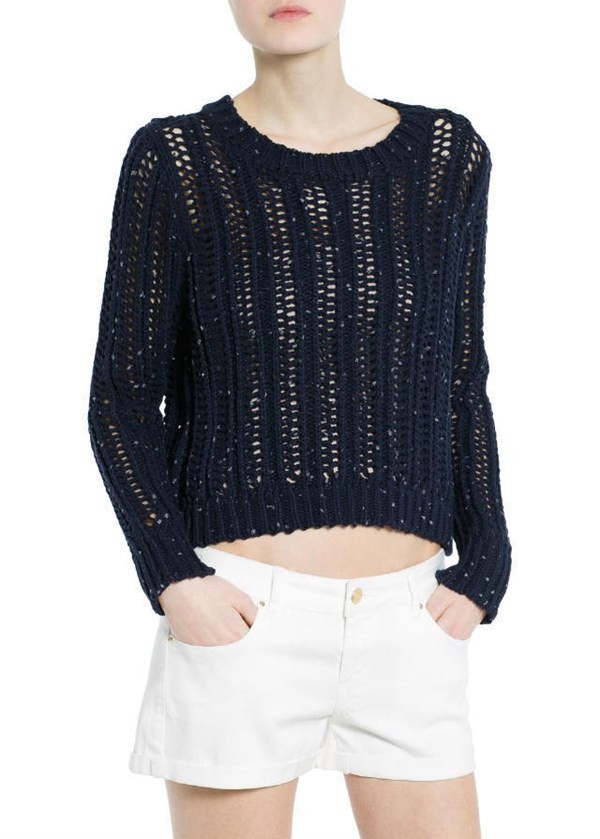 Crochet,Women Loose Crochet Knitted Blouse Wears O-Neck Hollow Pullover Wool Sweaters Top