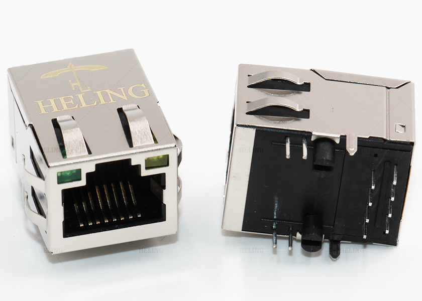 R / A Tab Up 8P8C Modular Connector With 10 / 100 Base - T Integrated Magnetics