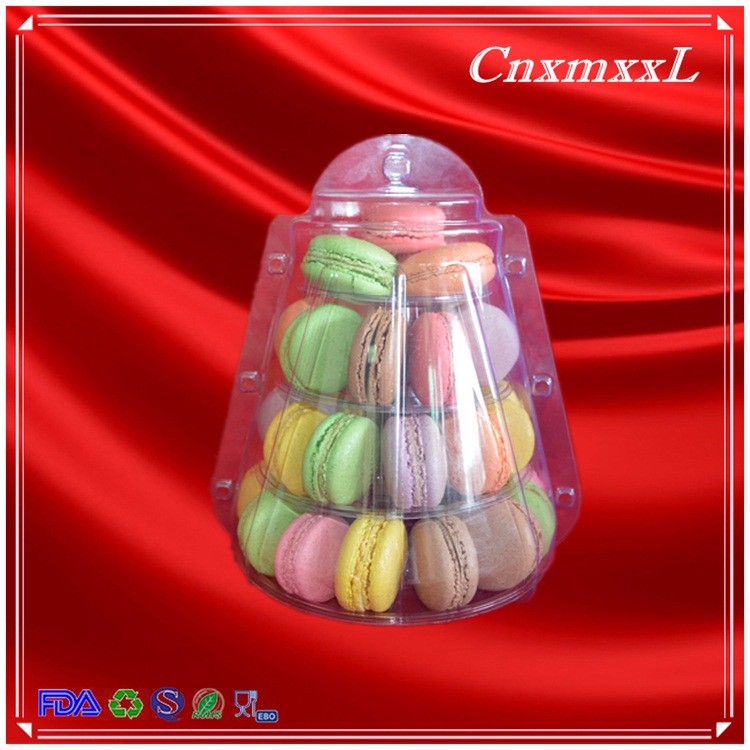 Disposable 4 Layer Plastic Macaron Packaging Mini Macaron Tower With Handle