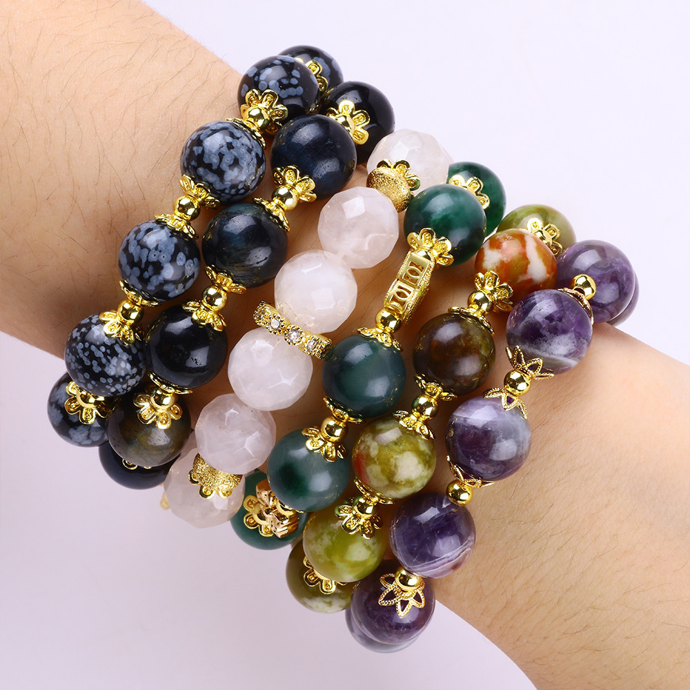 Handmade Gemstone Beaded Bracelet Natural Ink Blue Tiger's Eye Adjustable Peal Charm Bracelet For Party Daily Wearing