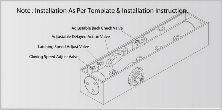 180 Degree Heavy Duty Commercial Door Closer Delayed Action Metal Door Use