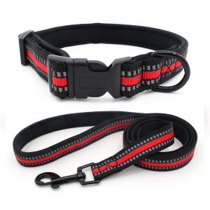 China Neoprene Lining dog Collar Leash Set Reflective Webbing Quick Release Buckle Collar With Traction Rope Set Dog Leash on sale