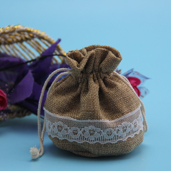 Cylindrical Ladies Drawstring Bag , Small Round Bottom Jute Carrier Bags