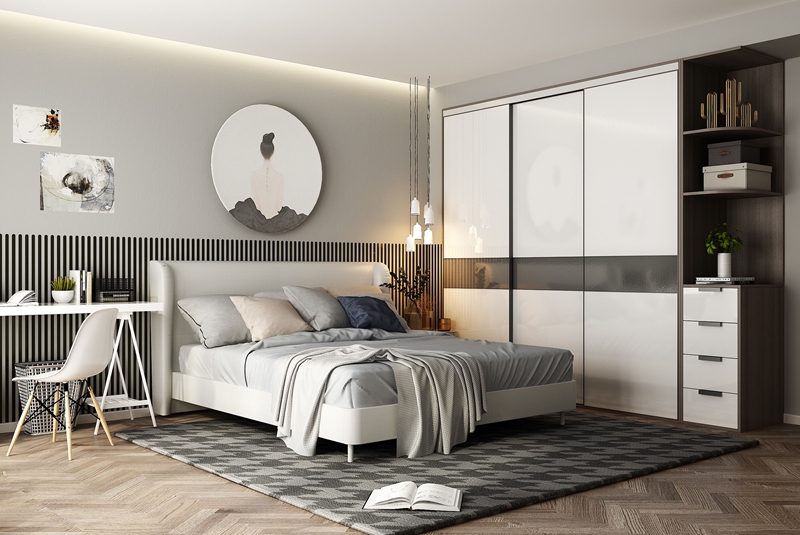 2D/3D PANEL Wood Style Glossy Bedroom Cabinet Sliding Door Wardrobe in Australia Standard