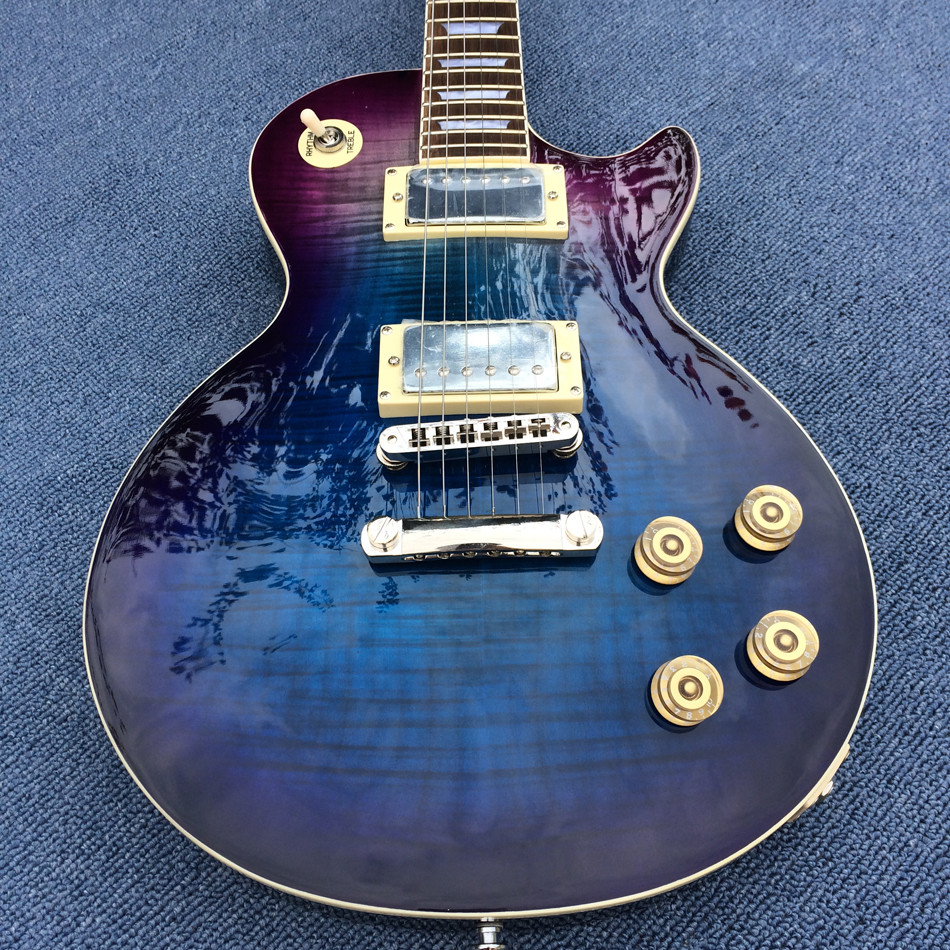 Blueberry Electric guitar , Flame maple top, TonePros bridge, Fred edge Cream binding, free shipping