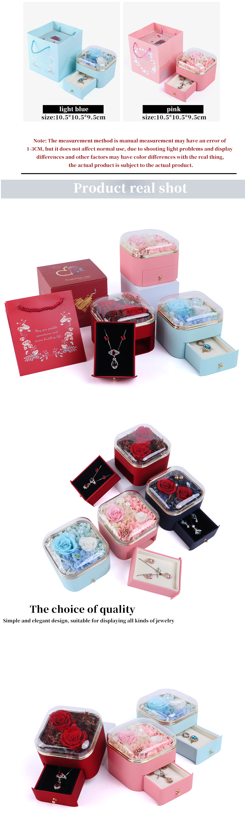 Customized Size Flower Drawer Jewelry Box Rose Design For Valentine'S Day Gift