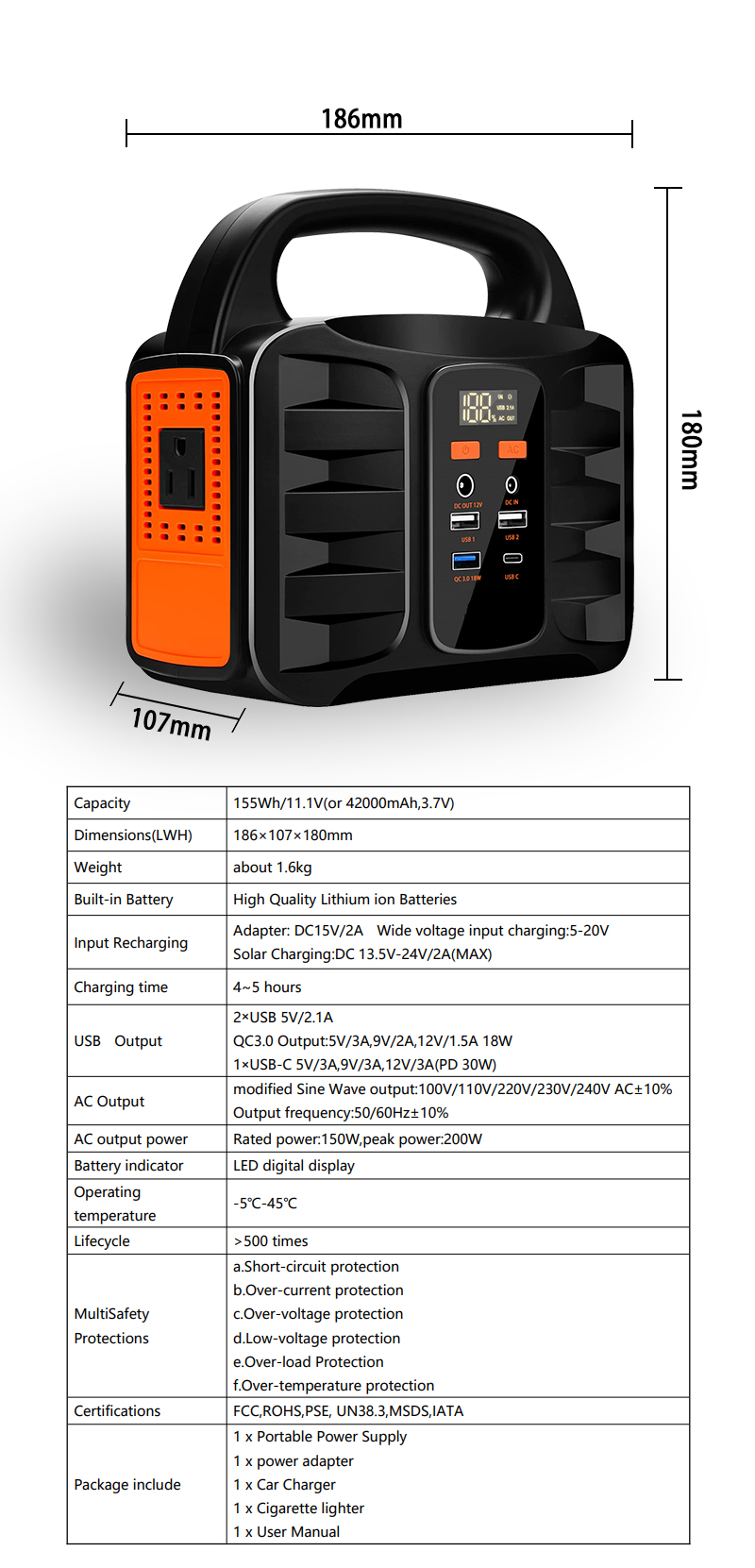 industrial Lithium portable power station generator 150W