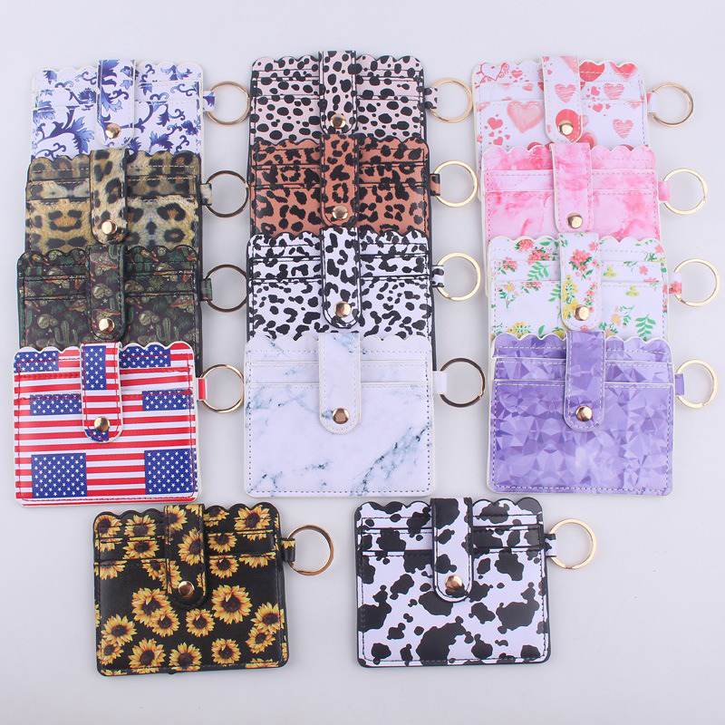 Luxury Women's PU Leather Business Card Holder with Keychain and ID Credit Card Slots