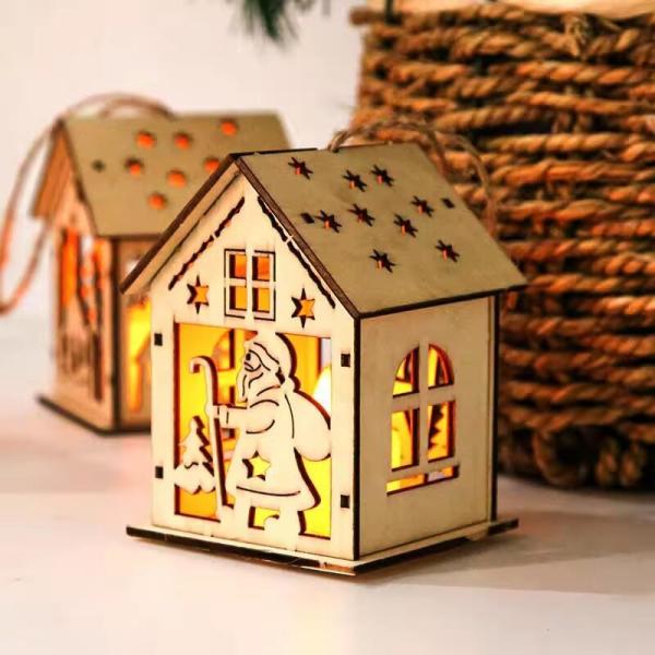 Christmas Cottage LED Holiday Light Figurines Wooden Lighted Indoor Decoration