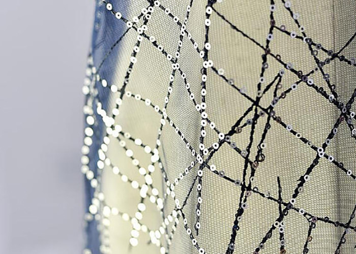 Embroidery Royal Blue Sequin Lace Fabric For Wedding Dress Evening Gown
