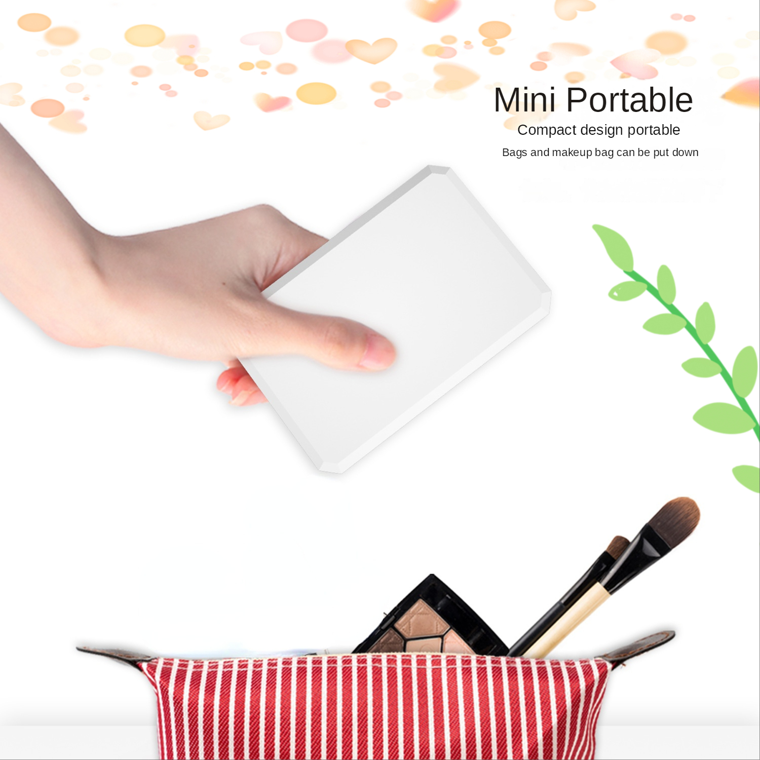 Every day Plastic Glass Mirror Foldable Makeup Travel Heart Shaped Logo Mirror