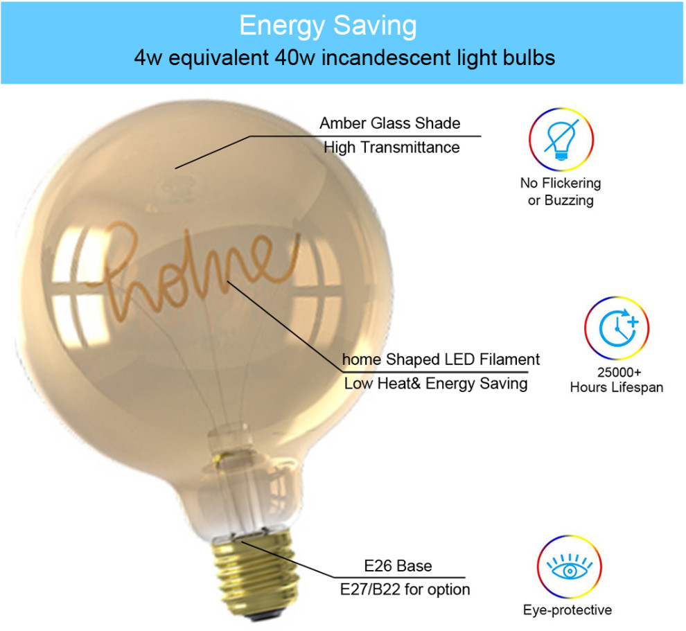 2200K Flexible LED Bulb G125 Letter Home Amber Vintage Light Bulbs 125*175mm