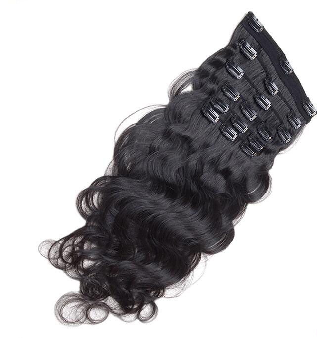 Dual Weft Virgin Clip In Hair Extensions / Straight Remy Human Hair Clip In