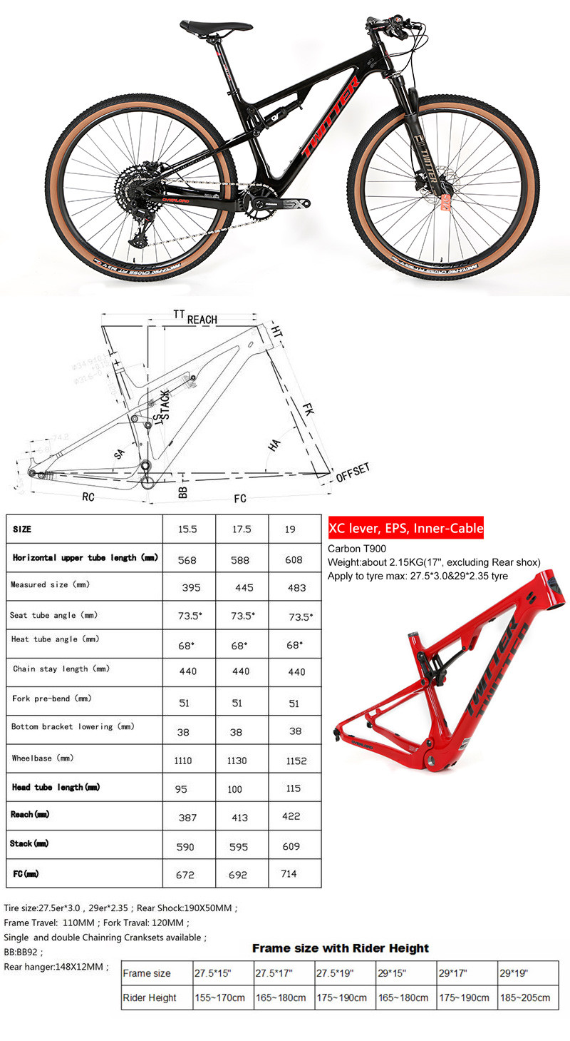 TWITTER Carbon Fiber Full Suspension Mountain Bike With MAXXIS Tire