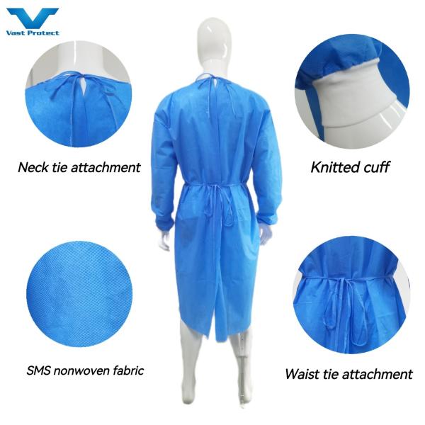 Breathable Blue Surgical Gown Hypo Allergenic SMS Fabric VASTPROTECT-501 Adult