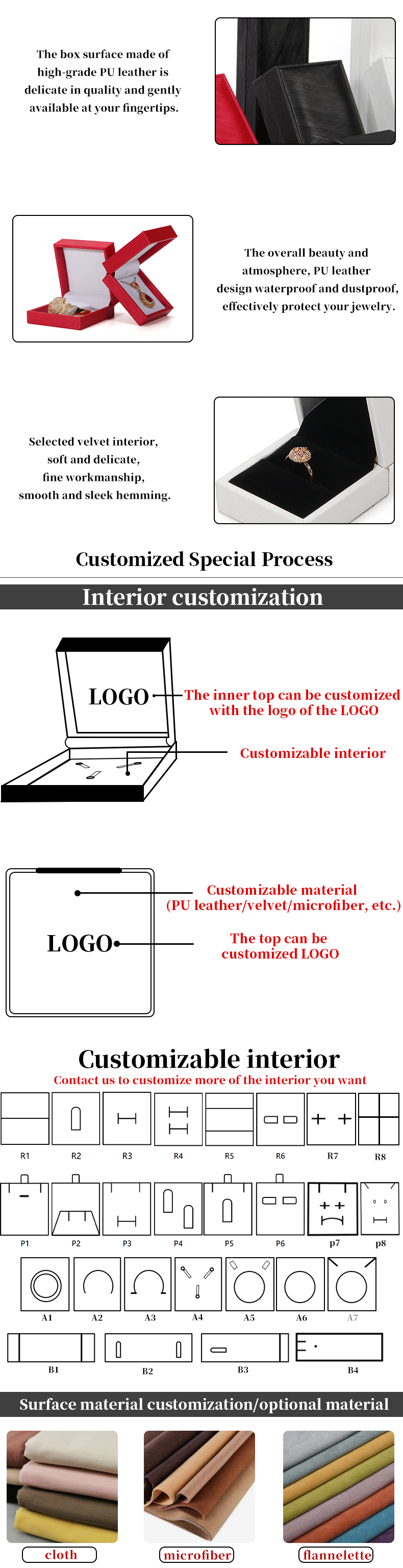 Custom Logo Printed Ring Box Hanhong 2022 Black Lining PU Leather Jewelry Package Set