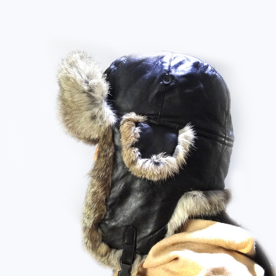 Unisex Top Layer Suede Winter Bomber Hats , Fur Trim Shearling Aviator Hat