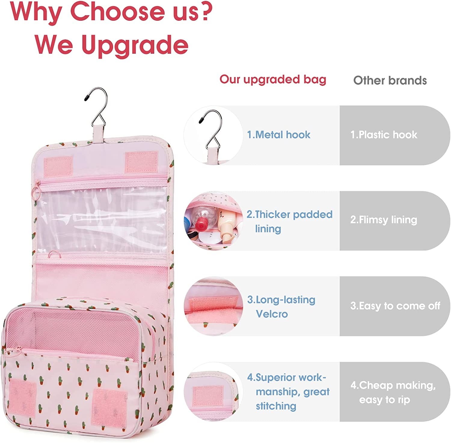 Cactus Waterproof Cosmetic Bag Portable Travel Bag Toiletries Makeup Bag for Women