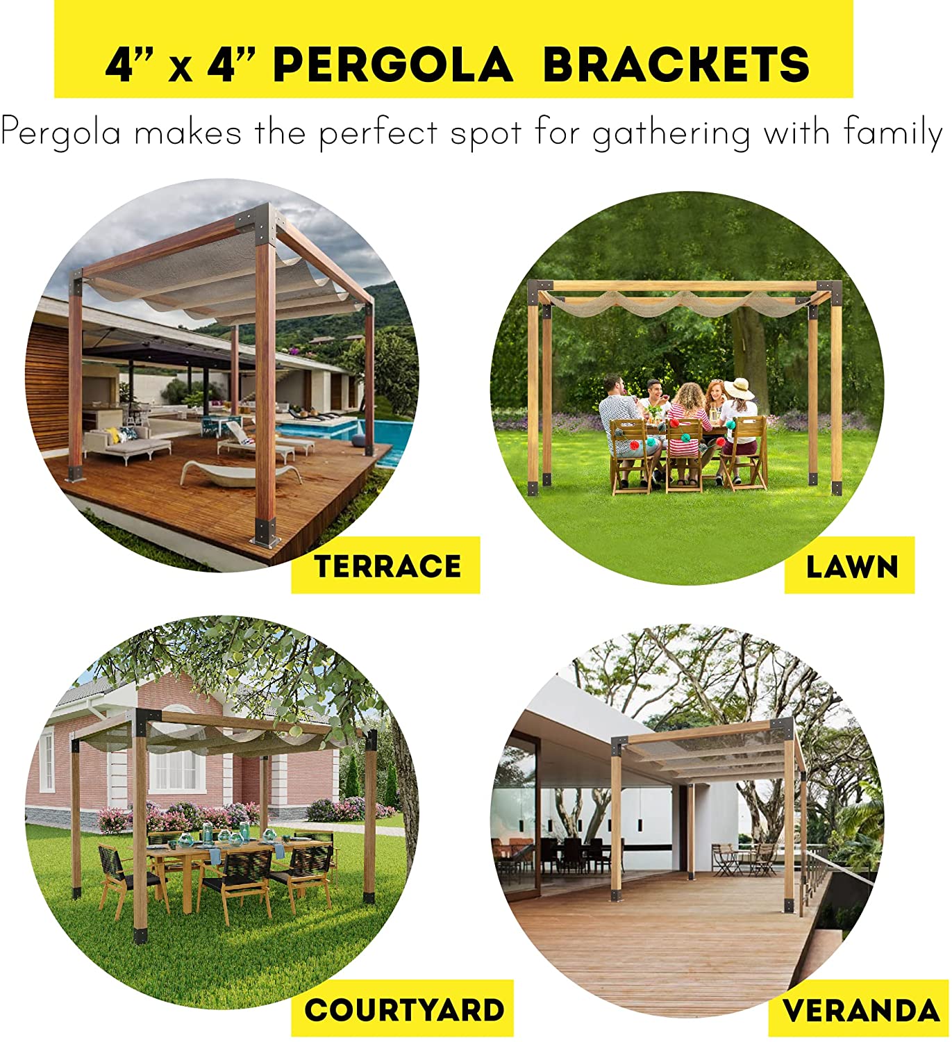 Standard Size 3 Arm Anchor and Wood Post Base Metal Pergola Brackets Kits for Outdoors