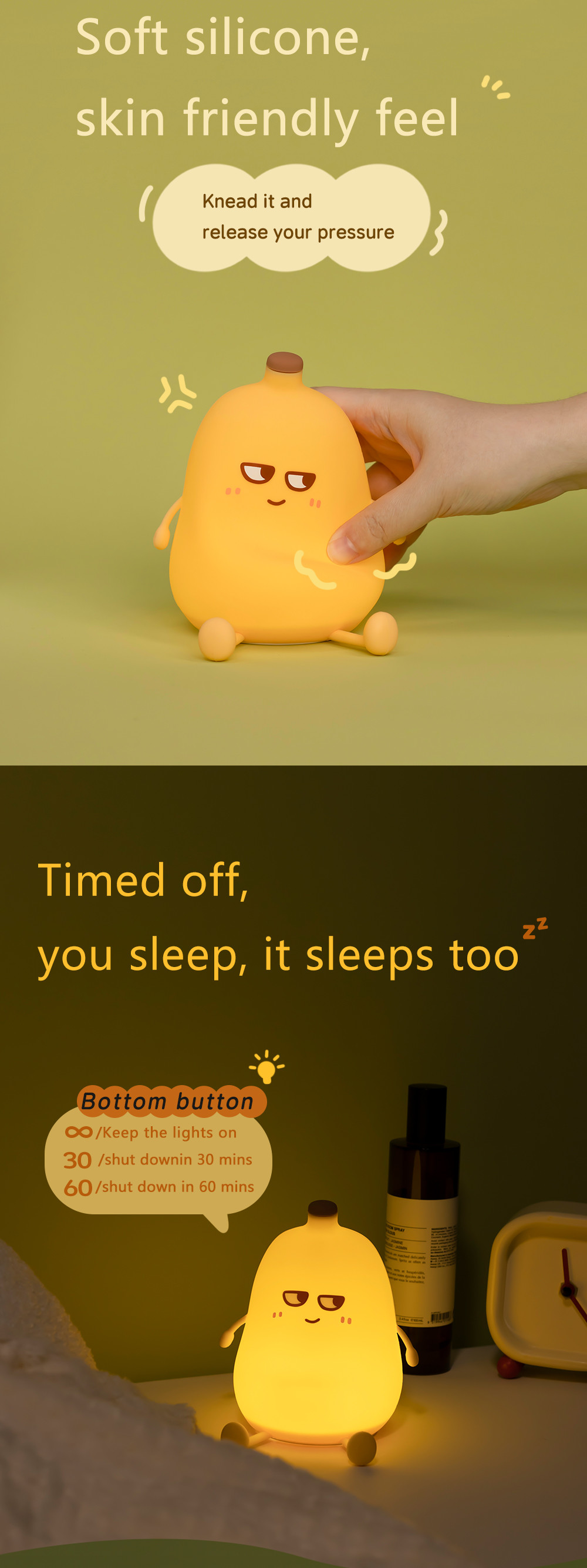 Modern Design Cute Banana Night Light Rechargeable Dimmable LED Small Desk Lamp Funny Table Decorations for Bedroom Atmosphere