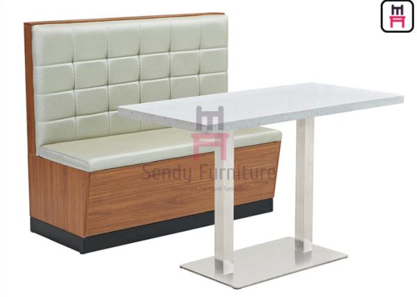 High Ribbed Leather Upholstered Banquette Seating Wood Wall 38'' With Upright