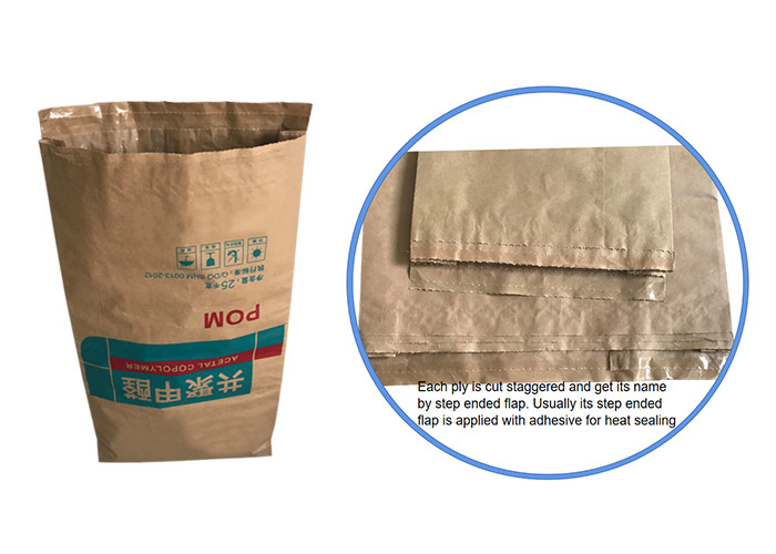 Full Open Hot Sealed Multiwall Kraft Paper Bags For Starch Flour PE Film