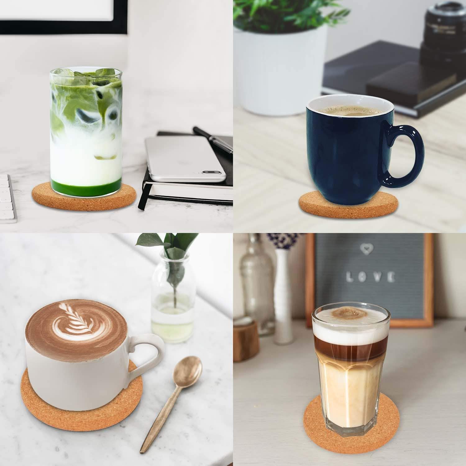 Wholesale Reusable Natural Cork Coasters With Metal Holder For Bar Glass Cup Table