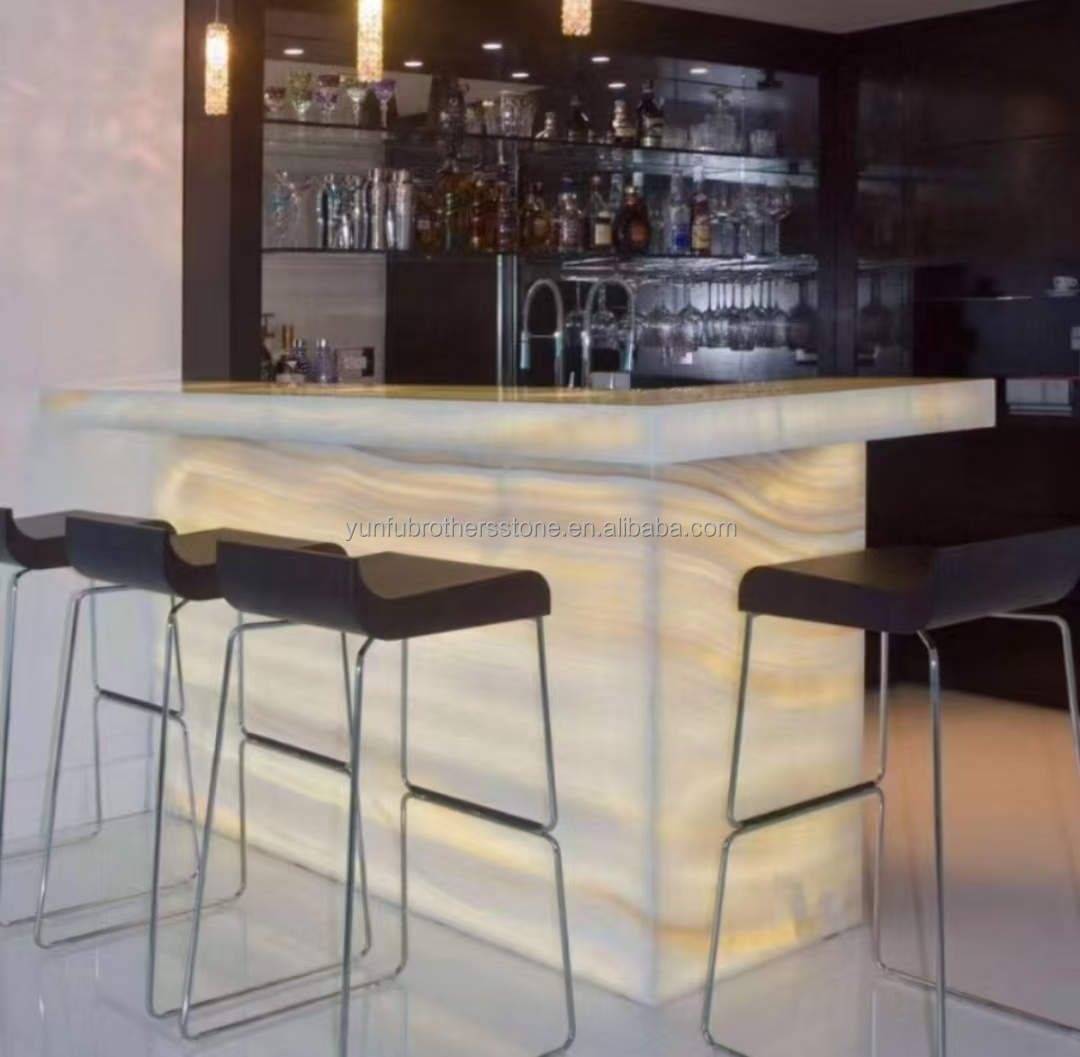 Polished Backlit Onyx Wall Panels and Countertop in Modern White Stone Form Big Slab