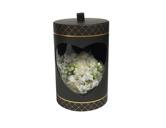 CMYK Printed Cylinder Shape Gold Stamping Logo Pink Flower Packaging Box for Roses