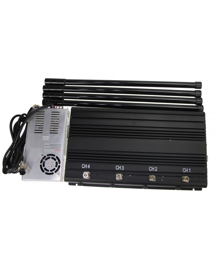 High-power 4-band GSM,DCS,3G mobile phone signal jammers with adjustable power of 50-150 meters per channel