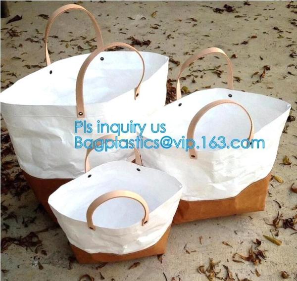 Washable paper shopping bag eco bag, washable paper tote bag brown custom logo