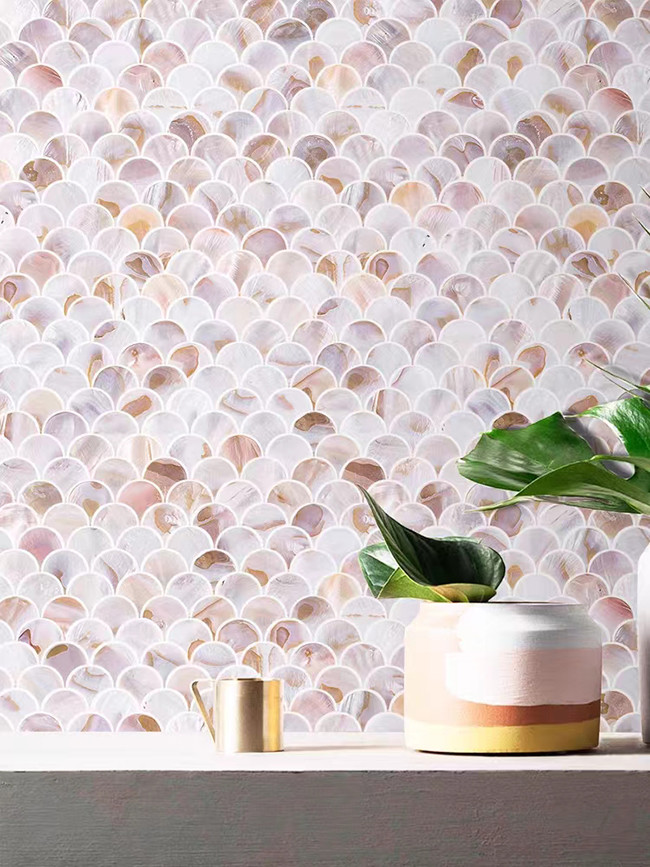 Fan Shape Natural Shell White Pattern Mosaic Tile Mother Of Pearl Backsplash Wall Tile