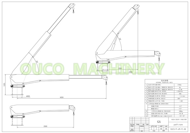 2T 5M CCS Certified Telescoping Boom Crane Yacht Pedestal Jib