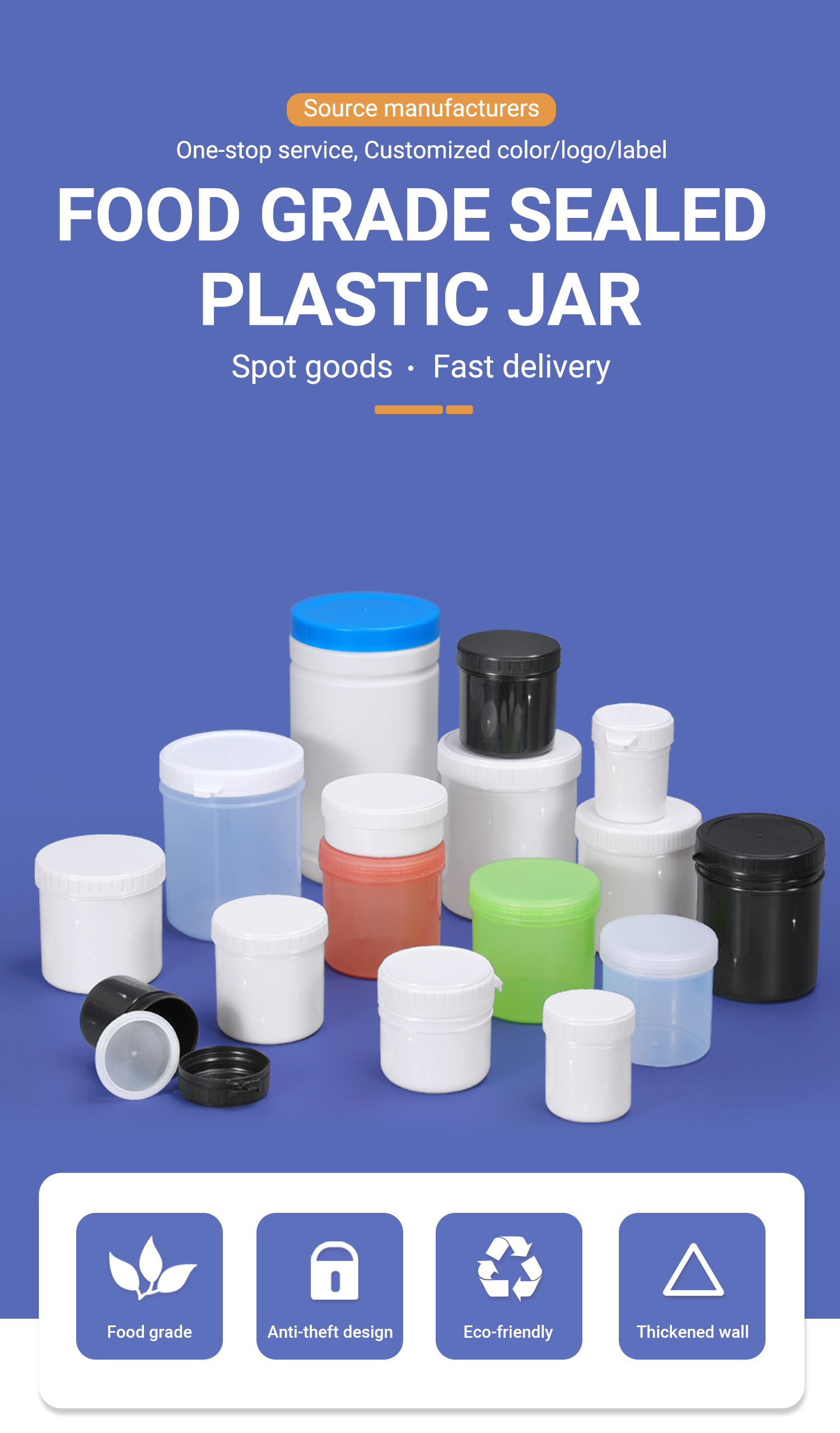 PP Base Material Plastic Jar for 30ml-2 liter Food Storage Protein Milk Powder Jam