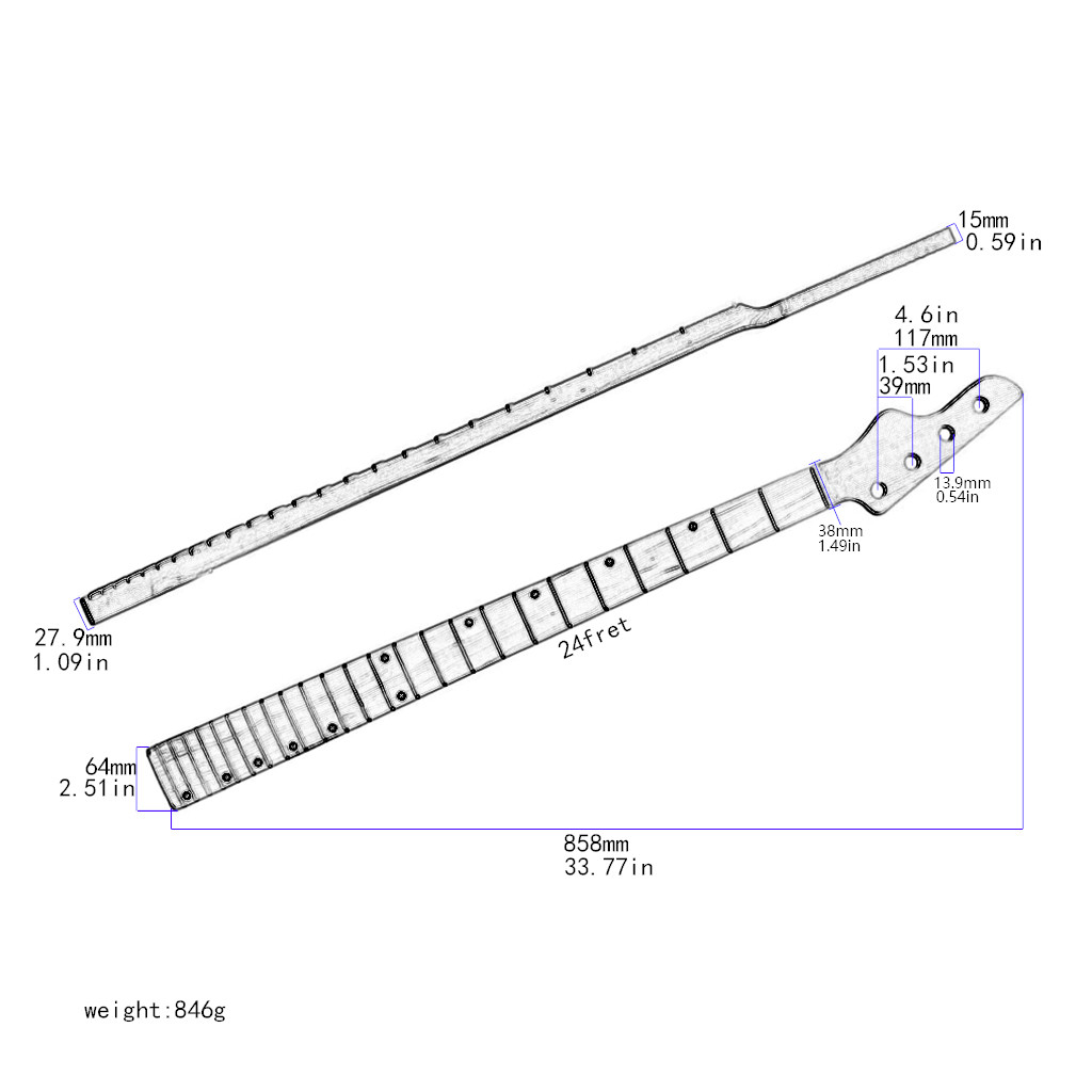 C Shape Jazz Bass Guitar Neck With 24 Frets Durable Maple Wood Fretboard