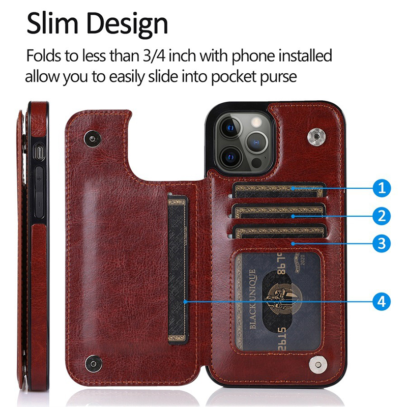 PU Leather Kickstand Phone Case Wallet with Card Slots and Lightweight Design