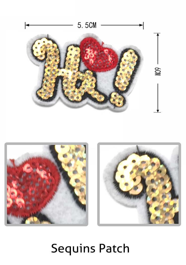 5.5*6 CM Size Sequin Letter Patches , Hi Letter Golden Sequin Iron On Patches