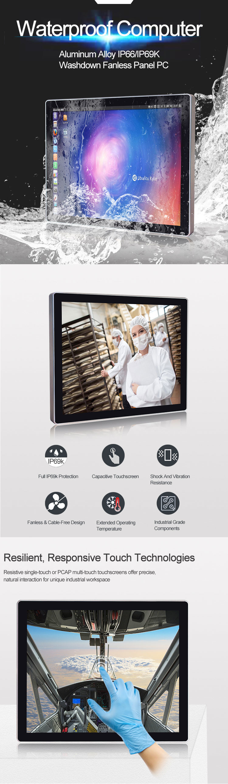 Wall Mount Outdoor Panel Pc , 19in 1500nits Industrial All In One Computer